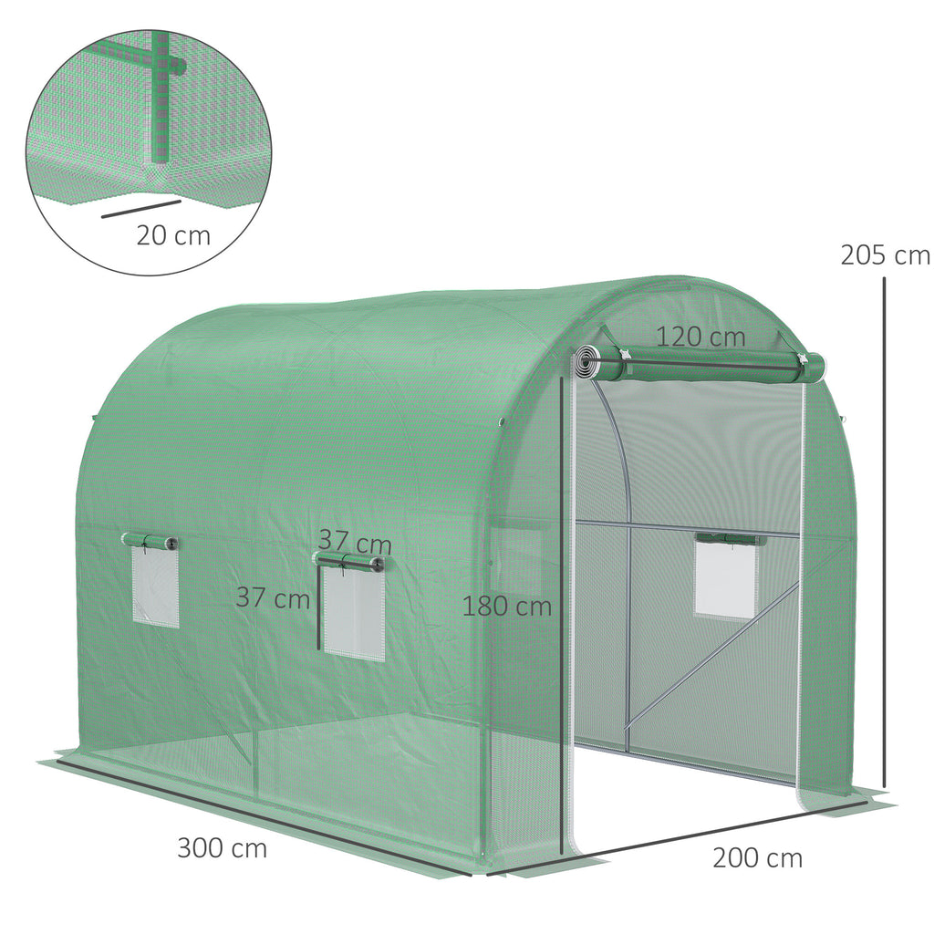 Serre de Jardin Tunnel Surface Sol 6 m² 3L x 2l x 2,10H m châssis Tubulaire renforcé Porte zippée 4 fenêtres enroulables cadre en métal Vert-2