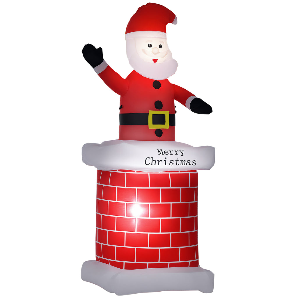 Père Noël gonflable avec cheminée lumineux LED hauteur 210 cm polyester imperméable rouge blanc noir-0