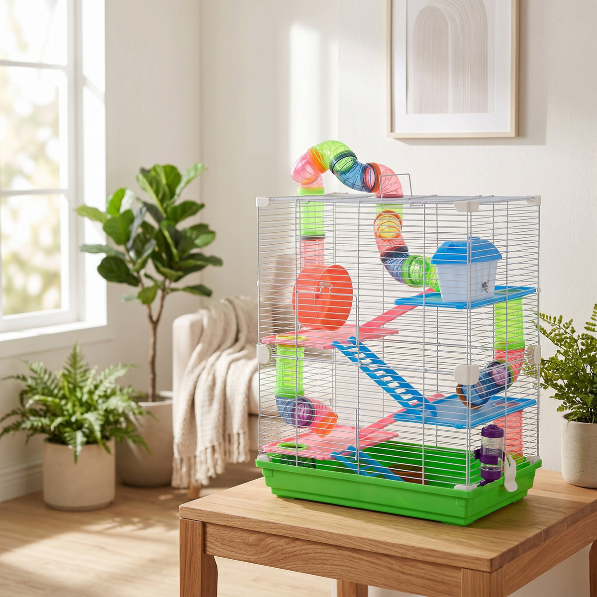 Cage pour hamster et gerbille à 5 étages, habitat sécurisé en grillage métallique avec tunnels, roue, maison et échelles, 46 x 30 x 58 cm, vert-1
