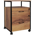 Caisson bureau mobile avec 2 tiroirs, meuble rangement bureau sur roulettes avec barres pour dossiers, marron-0