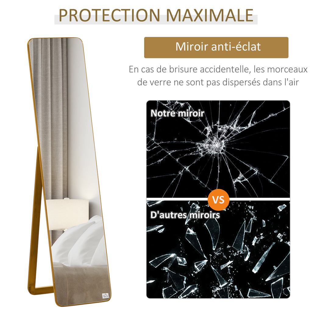 Grand miroir pleine longueur rectangulaire, 37 x 160 cm - miroir sur pied ou mural - pour chambre à coucher, salon et dressing, noyer clair-6