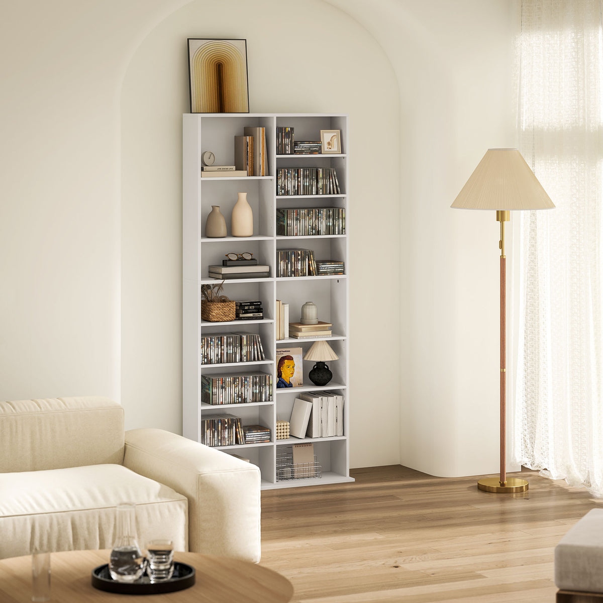 Rangements pour CD et DVD 18 compartiments capacité max. 640 CD/360 DVD 430 Blu-ray 78,5 x 24 x 175 cm blanc-7