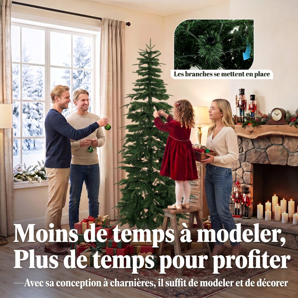 Sapin de Noël Artificiel 210 cm, Branches Articulées en PE et PVC Ignifuges, Support en Acier Pliable, Vert-5