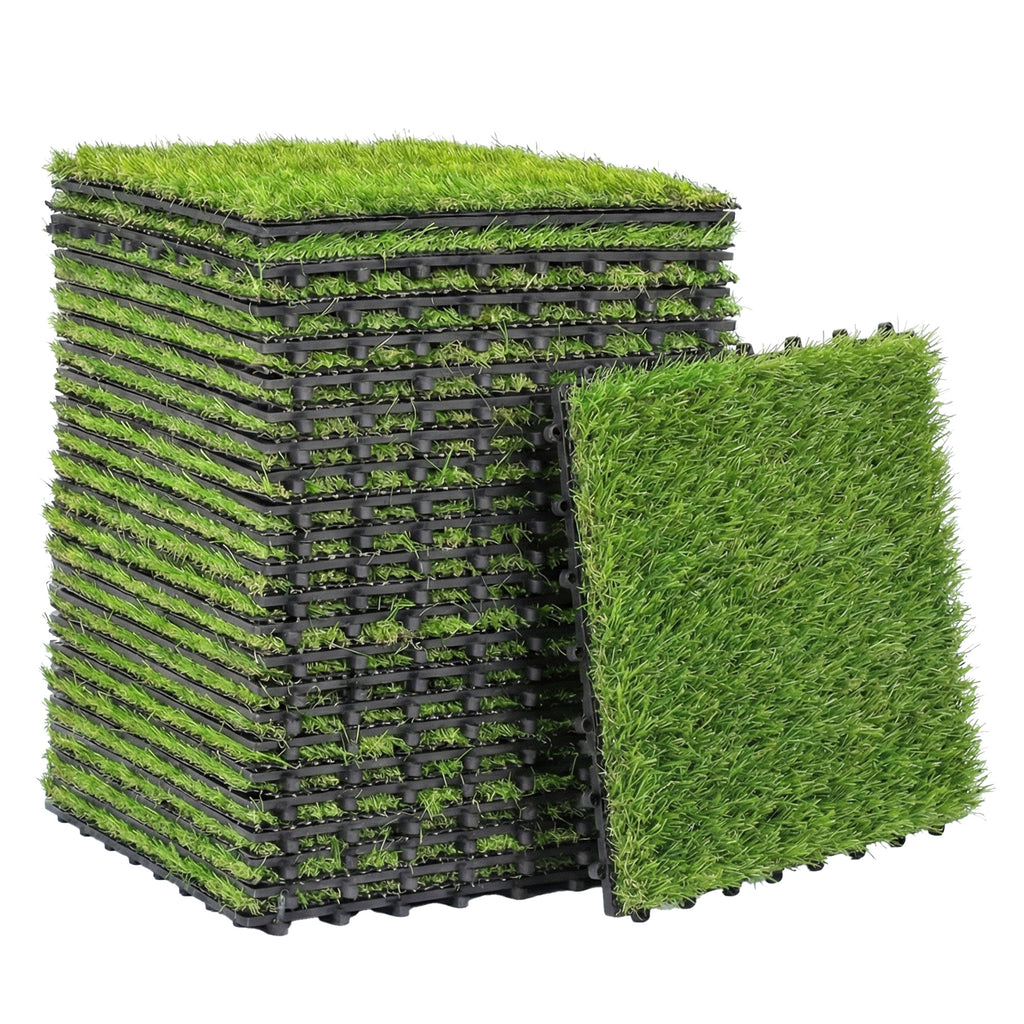 Gazon Synthétique 22 Pièces Dalle Gazon Clipsable DIY 25mm Haute Densité Auto-drainant pour Balcon Jardin-0