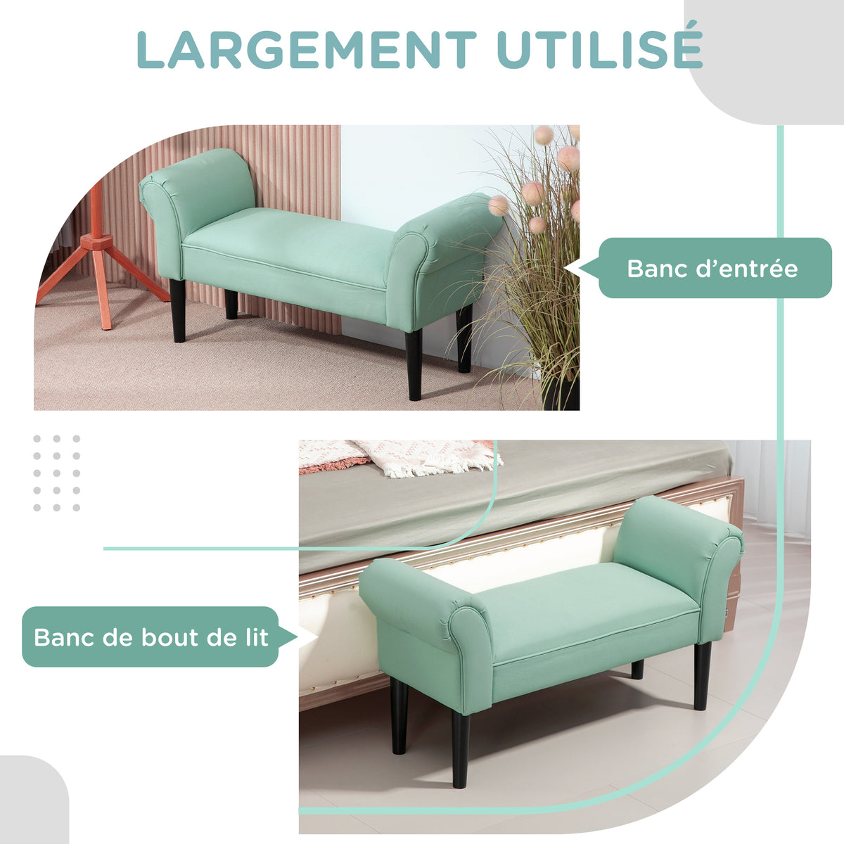 Banc Entrée Bout de Lit Rembourré pour Chambre à Coucher, Tissu à Voile, vert, 102 x 36 x 51 cm-4