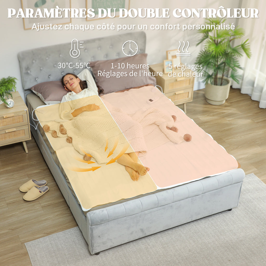 Couverture chauffante, plaid chauffant avec double commande, 5 niveaux de chauffage, minuterie 10H, 160x140cm, blanc-4