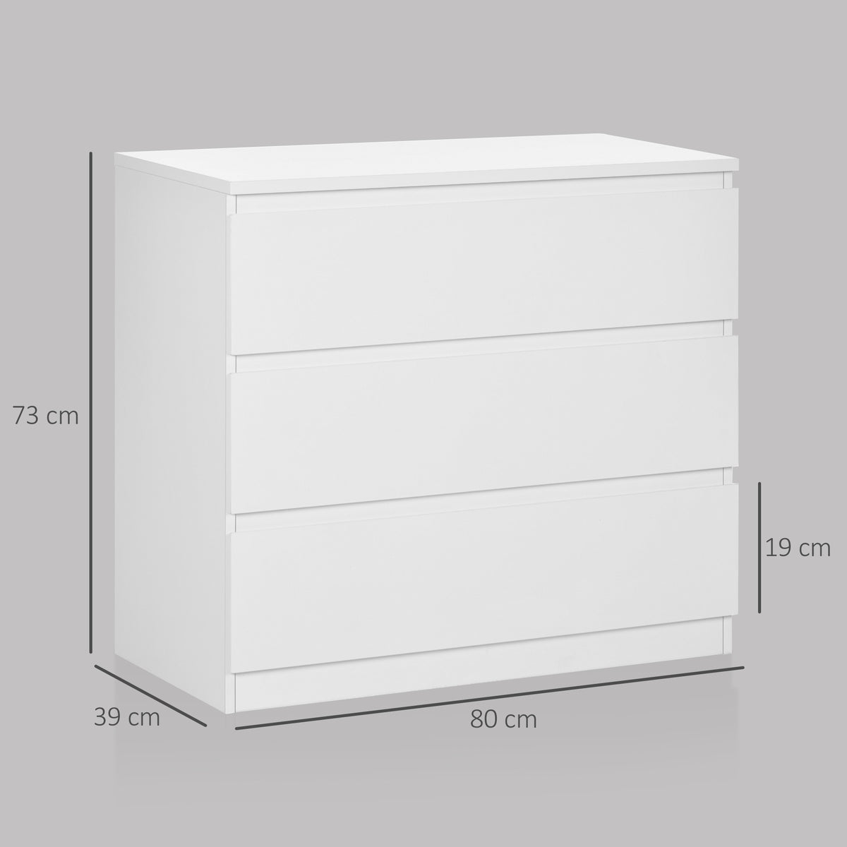 Commode 3 tiroirs, Meuble de rangement épuré pour chambre, intérieur, 80l x 39P x 73H cm-2
