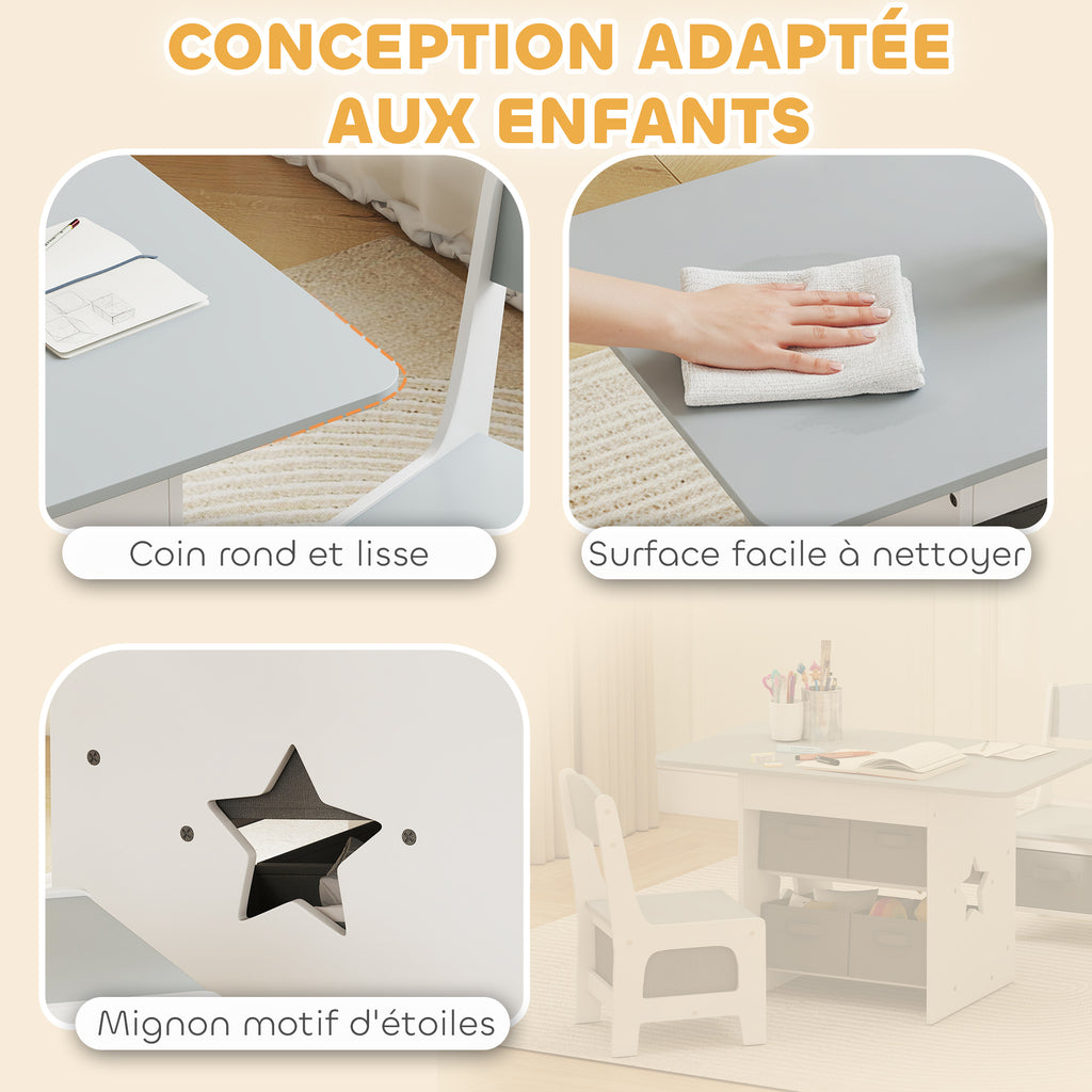 Ensemble table et 2 chaises enfant avec 6 tiroirs amovibles, pour fille garçon 3-8 ans, gris-5