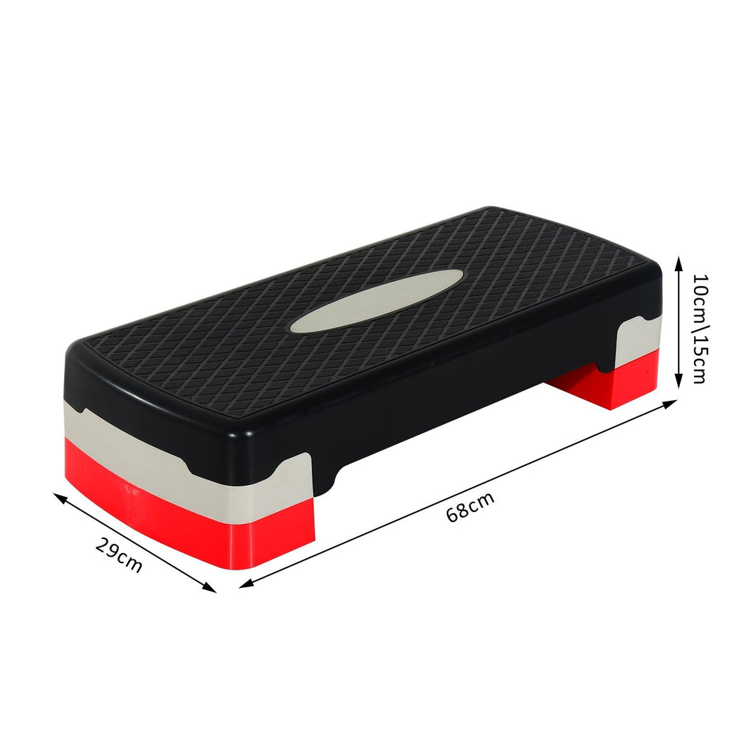 Stepper aerobic fitness hauteur reglable 2 niveaux surface antiderapante PP 68 x 29 x 15 cm rouge noir et gris-2