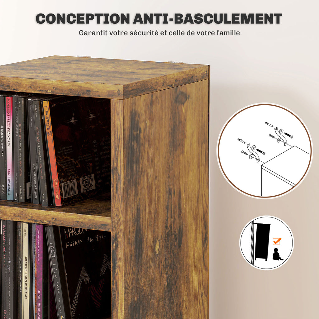 Rangements pour CD et DVD avec 12 compartiments, capacité max. 204 CD, 21 x 20 x 175 cm, brun rustique-5