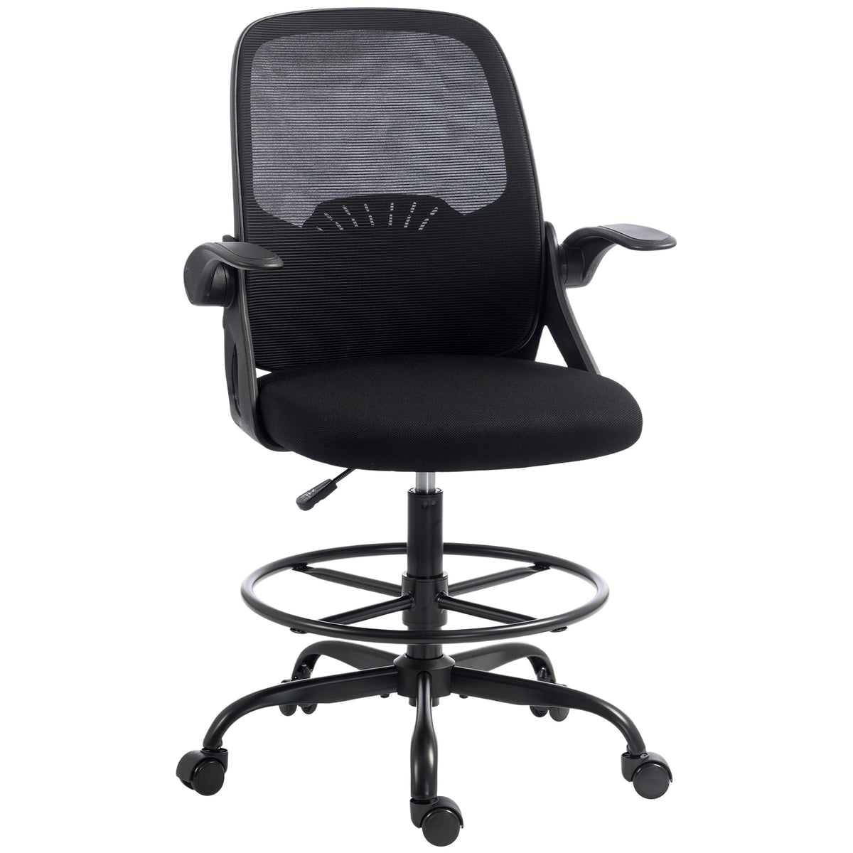 Chaise Bureau Ergonomique avec Soutien Lombaire Réglable, Chaise de Dessin en Maille, Accoudoirs Relevables, Noir-0