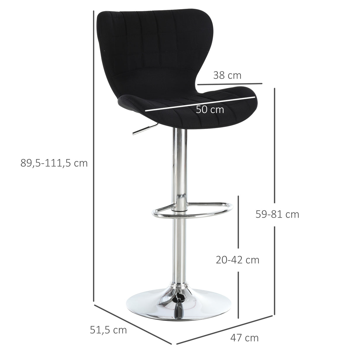 Lot de 2 Tabourets de Bar Design Contemporain Hauteur d'assise réglable 59-81 cm pivotant 360° Lin Noir-2