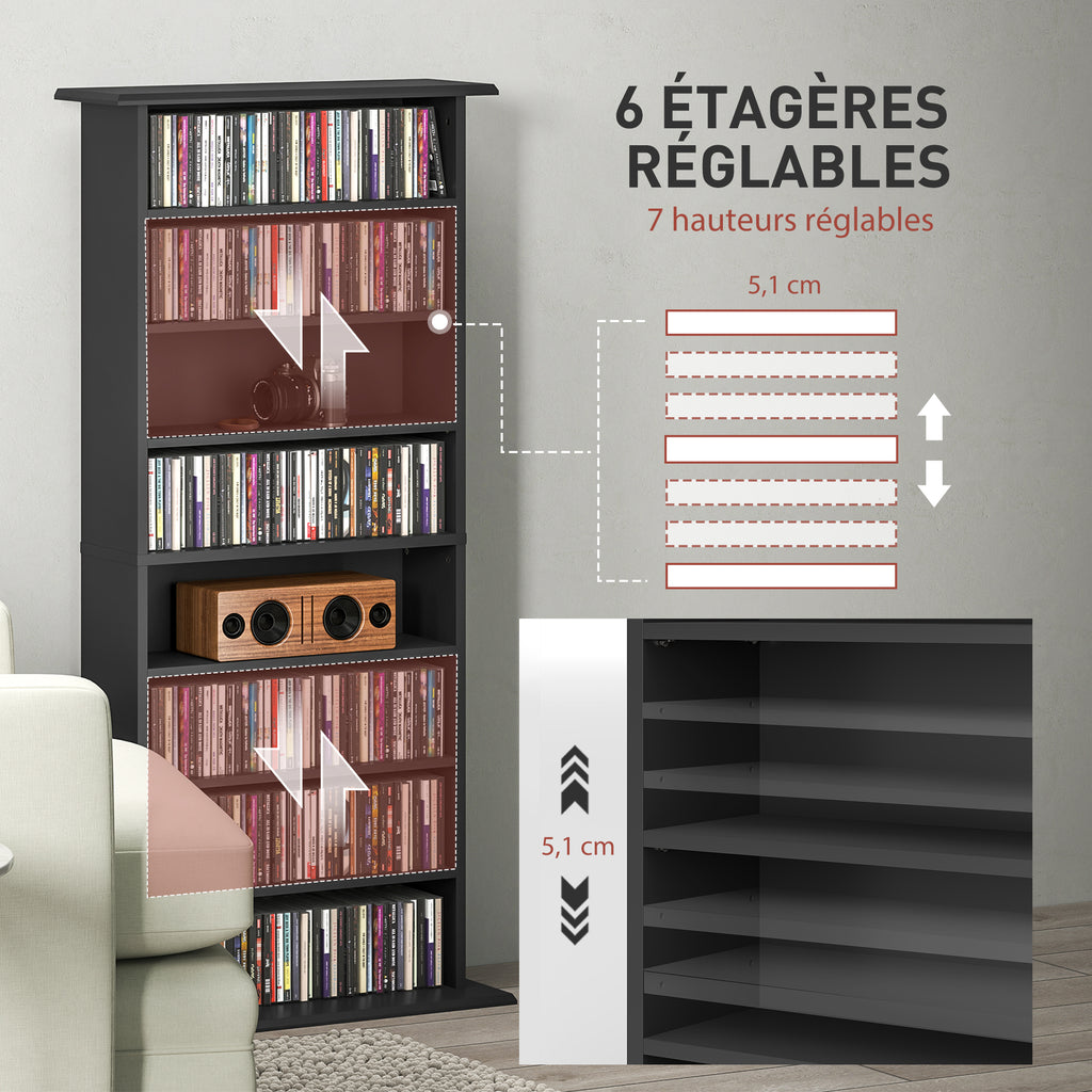 Rangements pour CD et DVD avec 8 compartiments et 6 étagères réglables, capacité max. 360 CD/185 DVD et Blu-ray, noir-4