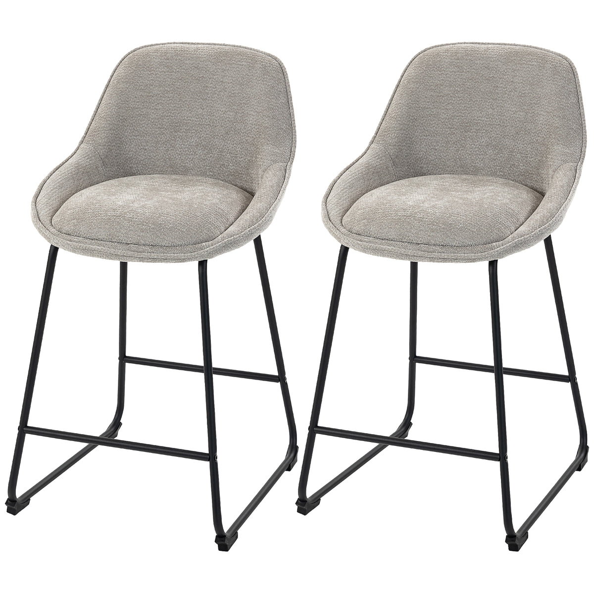 Lot de 2 Tabourets de Bar, Chaises de Bar en Chenille, Assise Rembourrée 64H cm, Dossier et Repose-Pieds, Gris-0