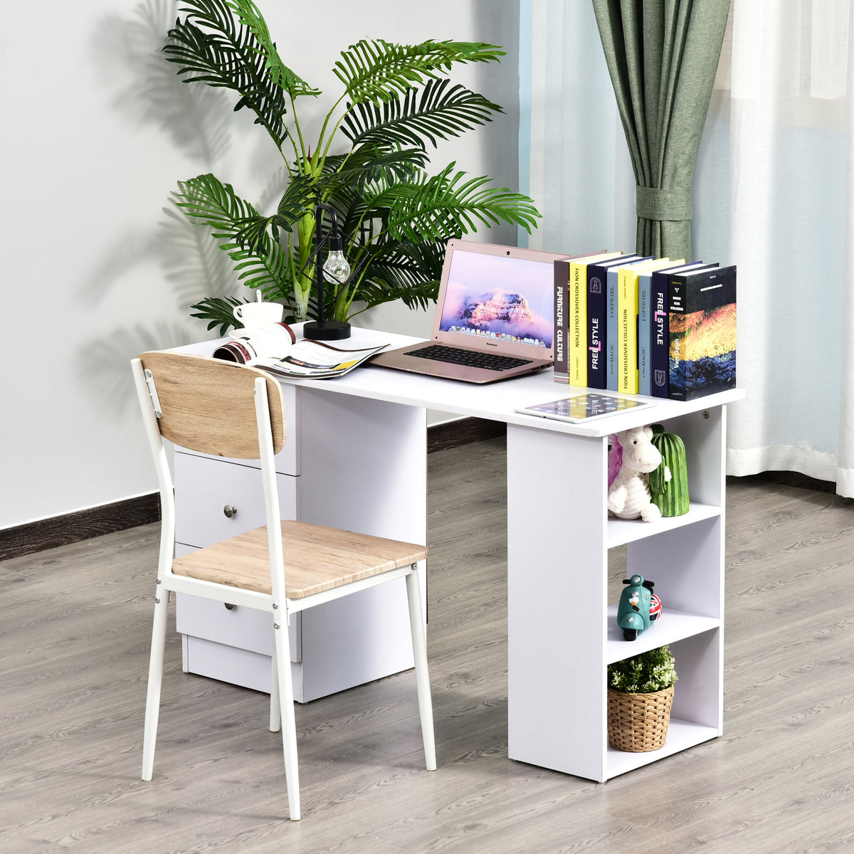 Bureau informatique multimédia multi-rangements 3 tiroirs 2 étagères 120L x 49l x 72H cm blanc-1