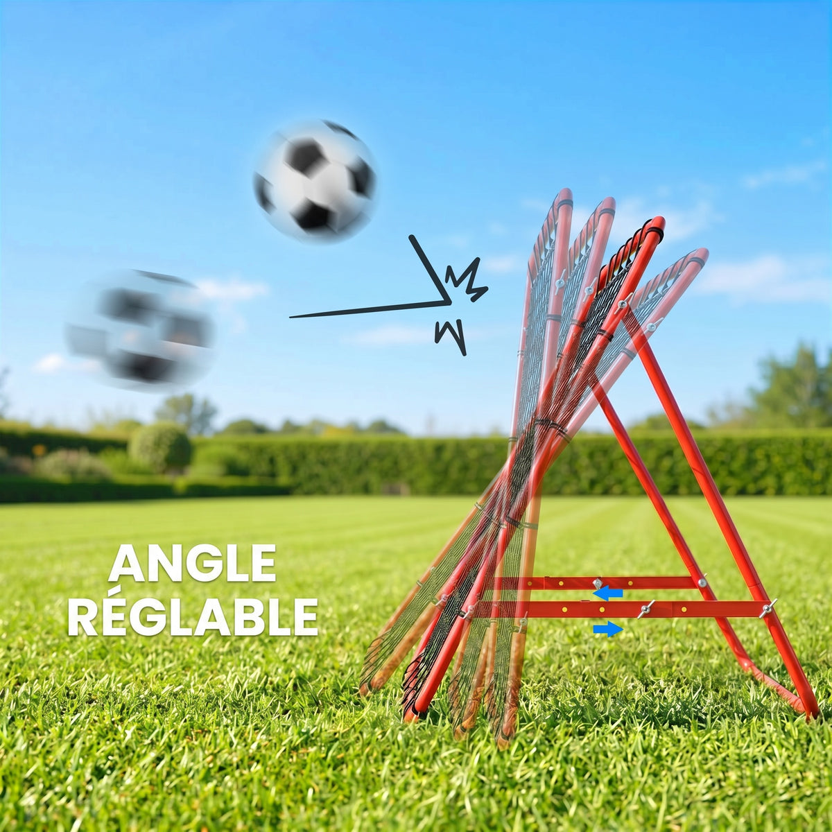 Filet de rebond en métal angle réglable et 20 cordes élastiques pour entraînement de football, tennis, handball 96x80x96-4