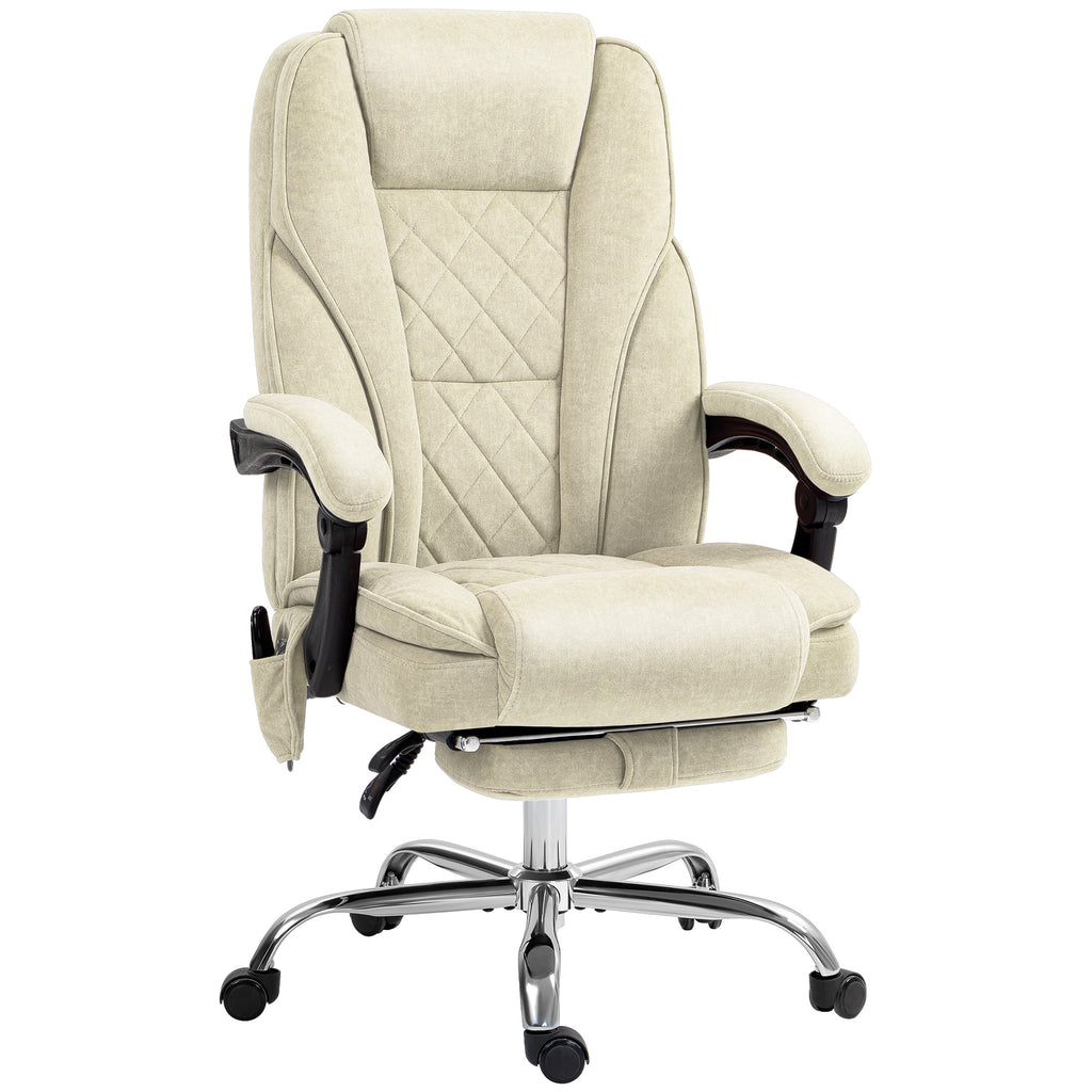 Fauteuil de bureau massant et chauffant hauteur réglable dossier inclinable télécommande repose-pieds rétractable beige-0