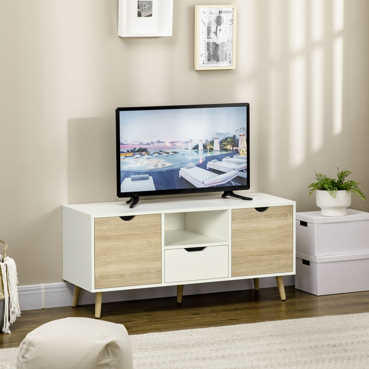 Meuble TV Banc TV Buffet bas Meuble de rangement sur pied avec 2 placards en Bois pour Chambre Salon 110 x 40 x-9