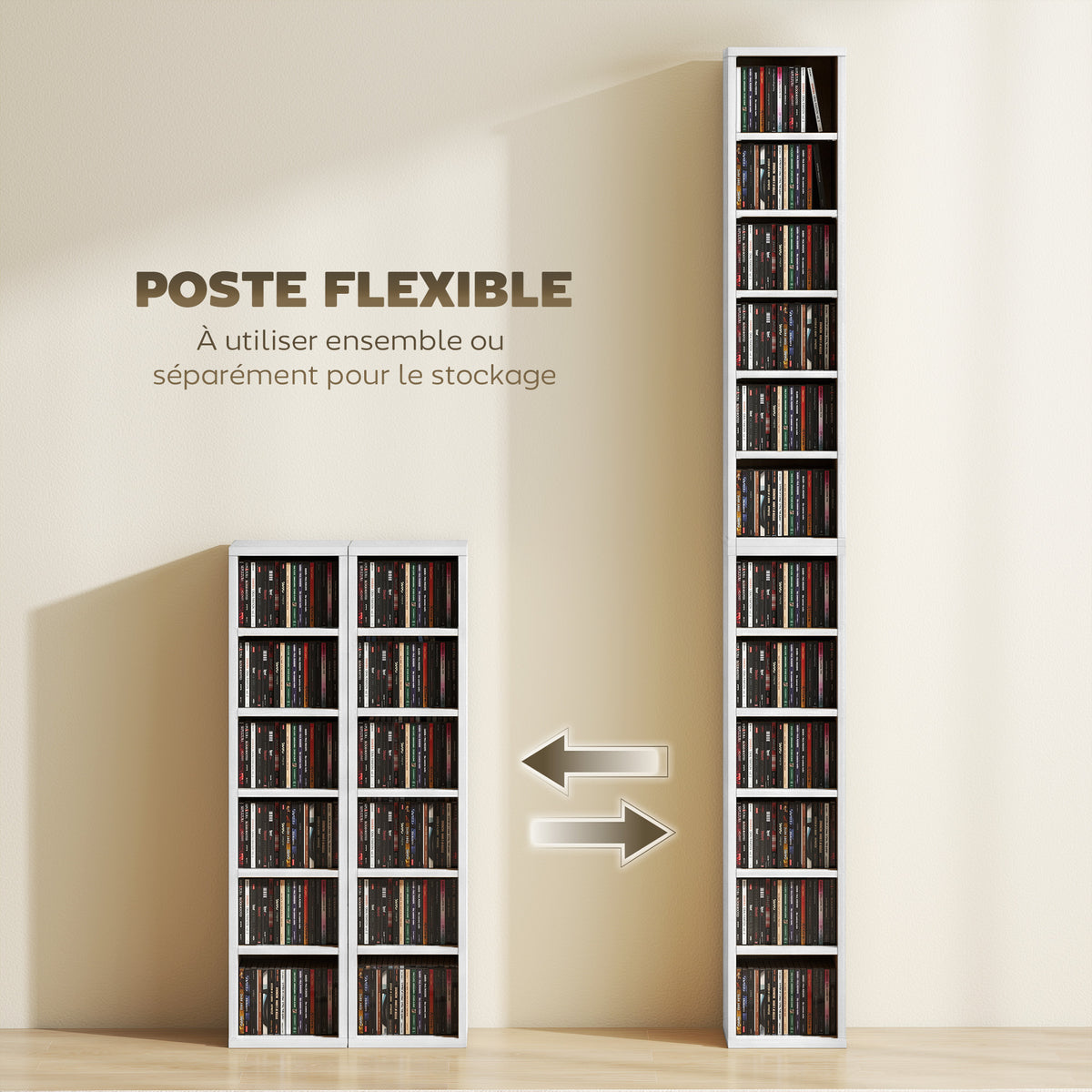 Lot de 2 étagères colonnes armoire de rangement CD-DVD 12 compartiments 21 x 22,5 x 88,5 cm capacité 204 CD blanc-4