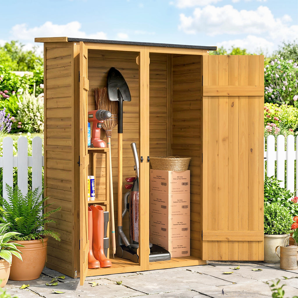 Abri de Rangement en Bois, Cabane de Jardin avec 2 Étagères, Marron-1