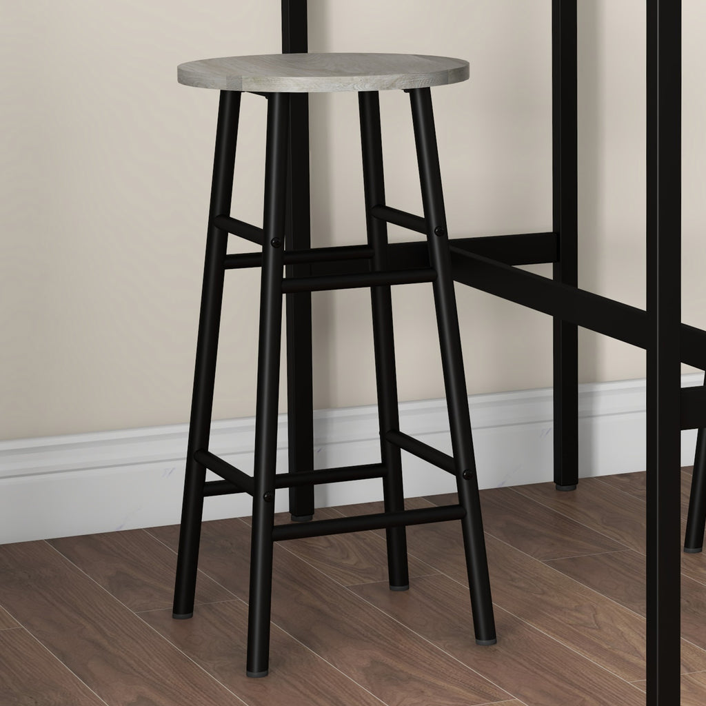 Ensemble table haute de bar + 2 tabourets structure en acier plateau aspect effet bois gris 2 personnes noir-8
