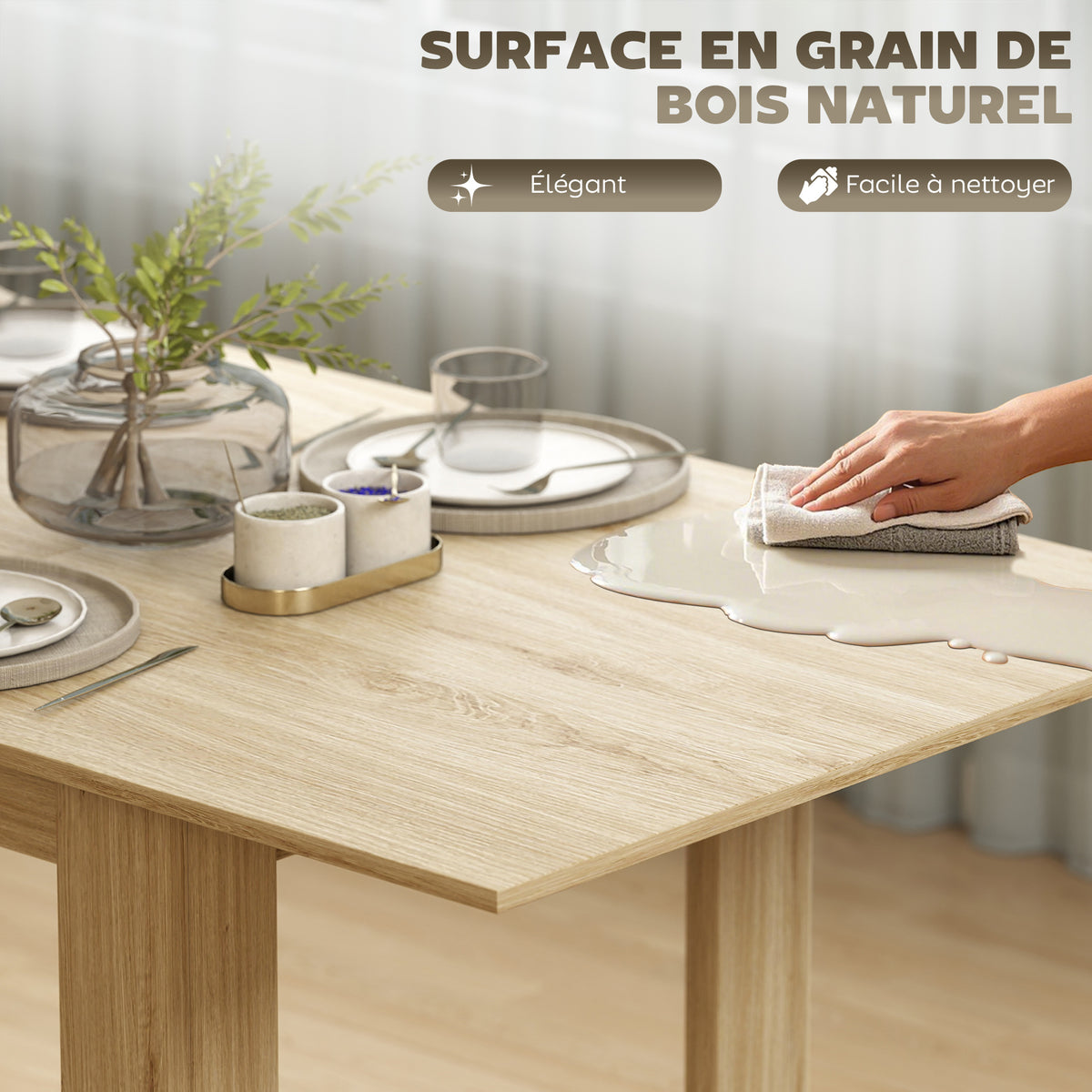 Table à manger extensible, table de cuisine rectangulaire, pour 6-8 personnes, 140-180 x 80 cm, effet bois naturel-5