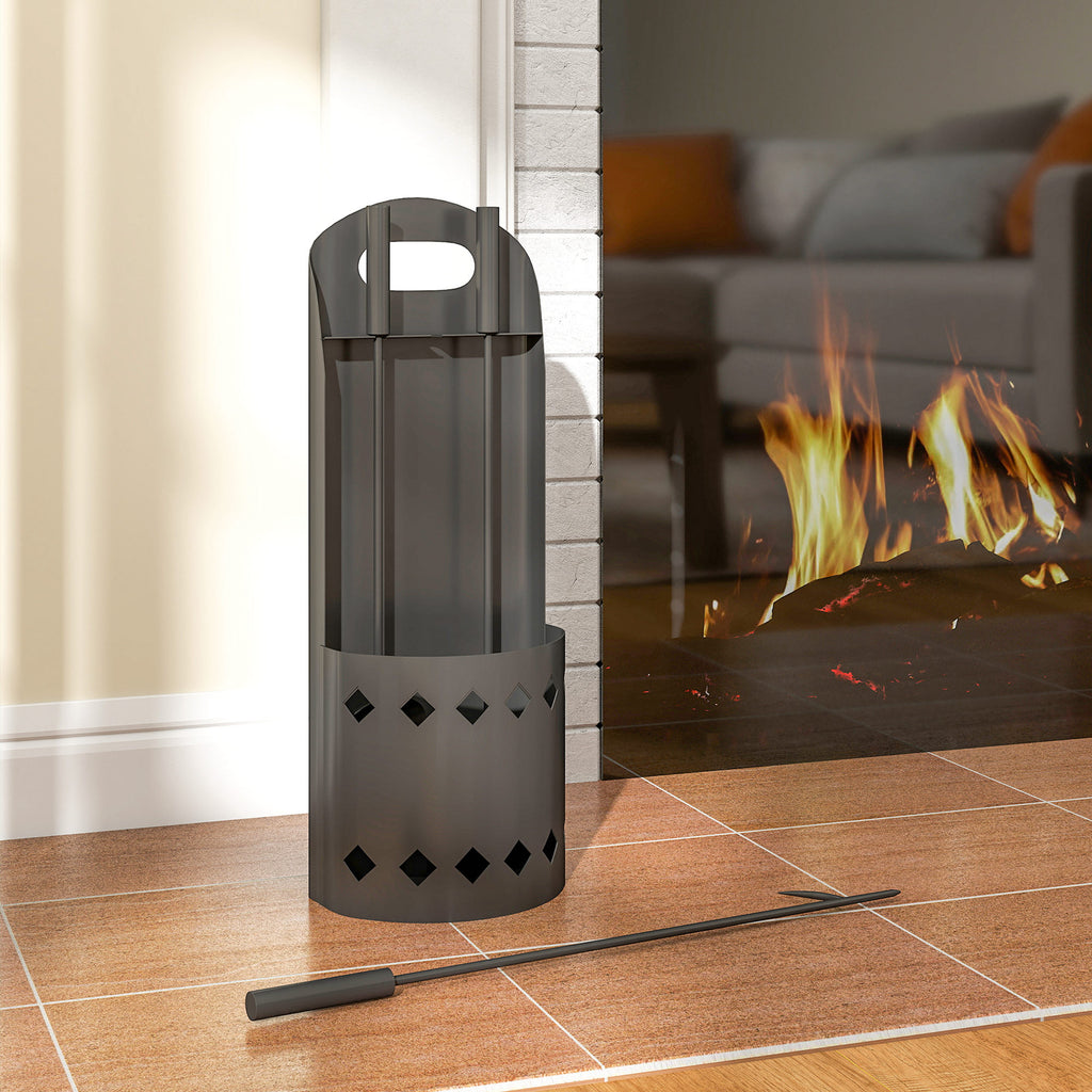 Ensemble serviteur de cheminée 4 pièces, accessoire outils cheminee avec balai pelle tisonnier et support, en métal noir-6