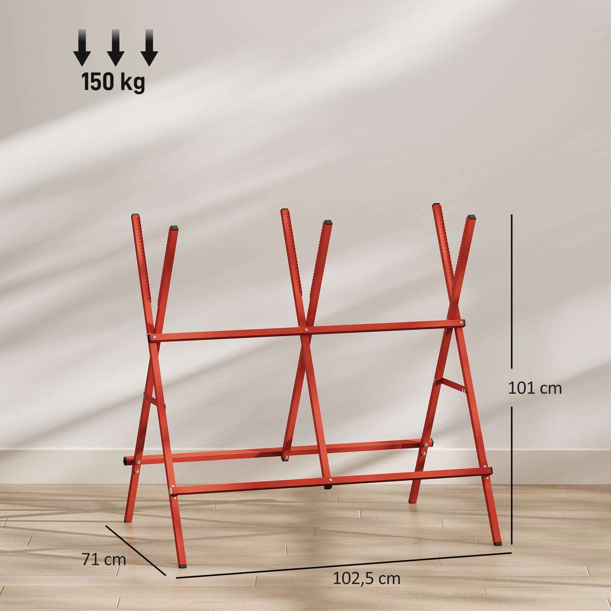 Tréteau Pliant Robuste en Acier, Charge 150 kg, Hauteur et Largeur Réglables, 102,5 x 71 x 101 cm, Rouge-2