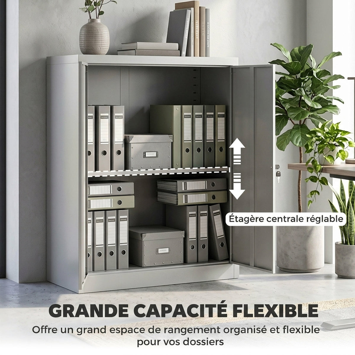 Armoire de Bureau Métallique, 80 x 40 x 92,5 cm, Meuble de Rangement en Acier avec Serrure, Étagère Réglable, Gris-4