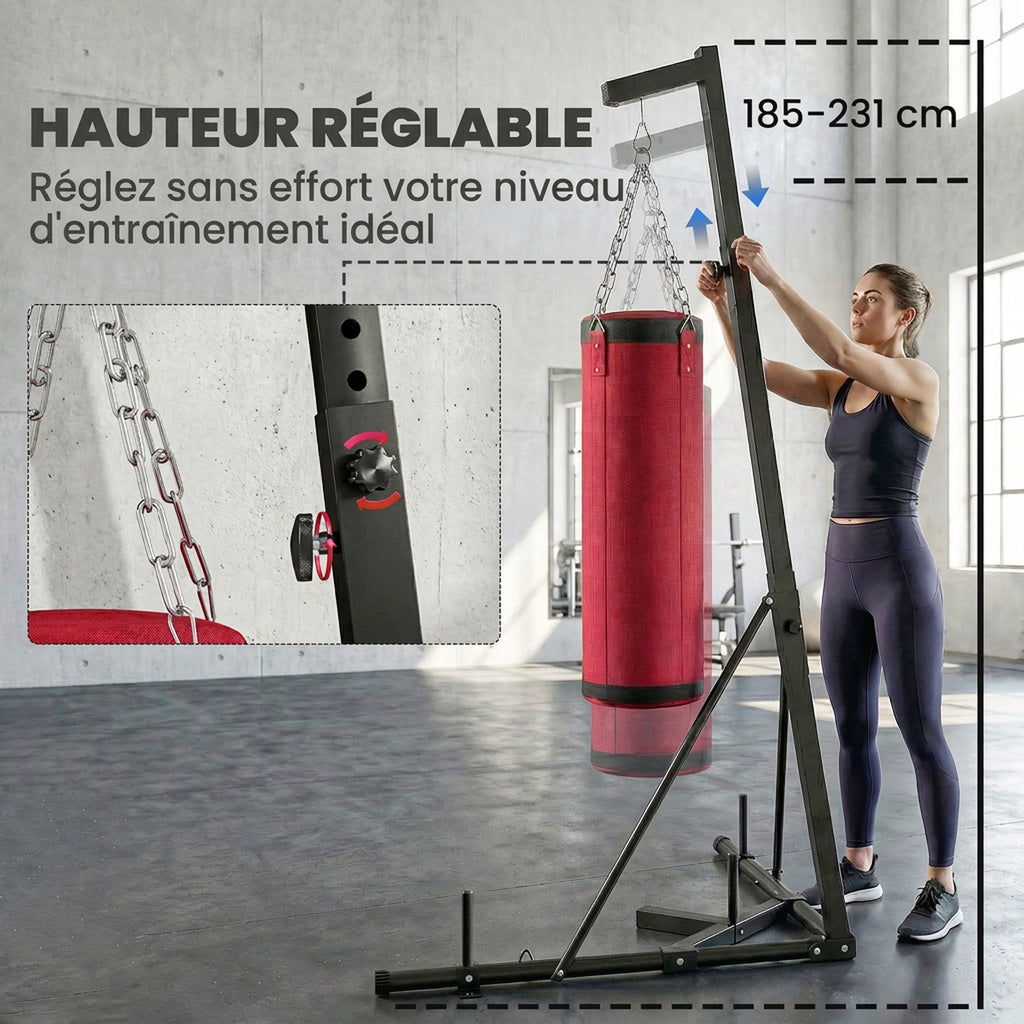 Support Sac de Frappe Autoportant avec Sac de Frappe et Base Lesté Réglable en Hauteur 175x91x231cm Rouge-3