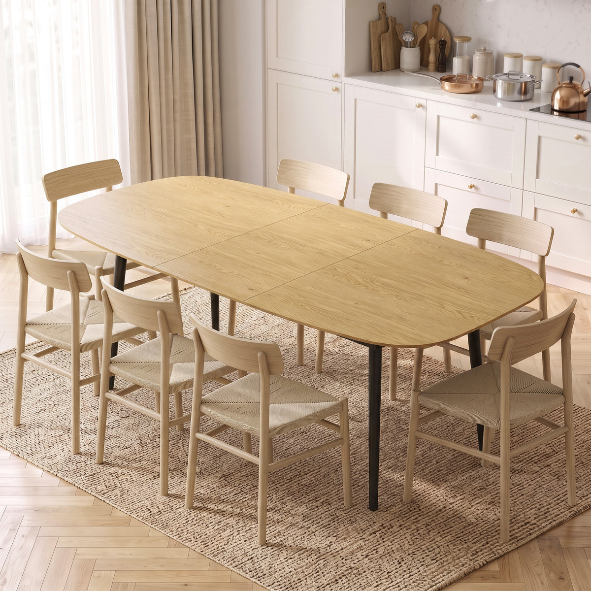 Table à Manger Extensible Rectangle pour 6 à 8 Personnes, Table de Cuisine 160-200 cm avec Étagère, Marron-1