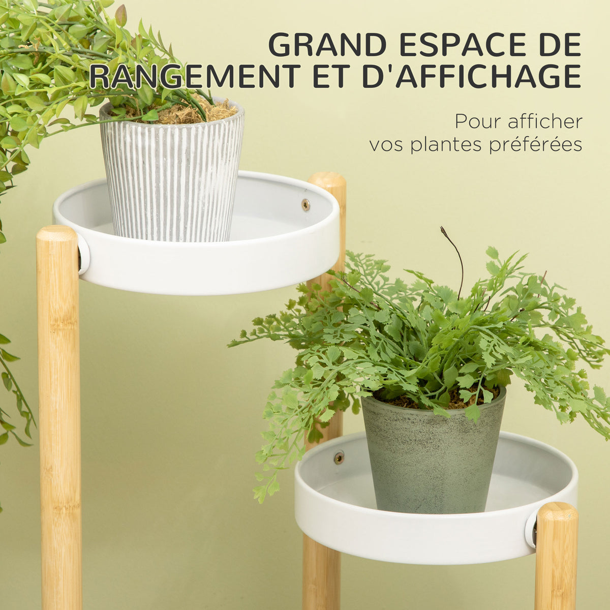 Support pour plantes étagère à fleurs à 4 niveaux en bambou et métal pour extérieur intérieur 28 x 28 x 80 cm blanc-3