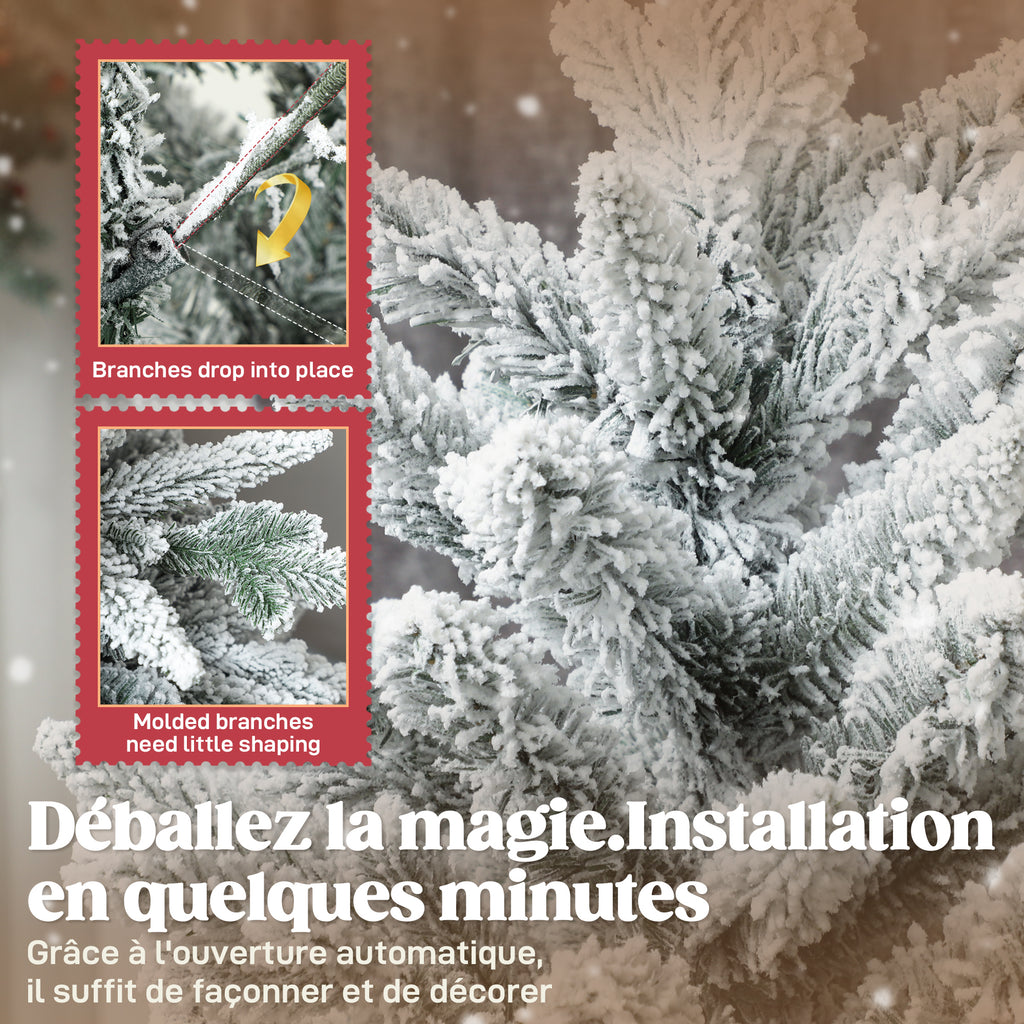 Sapin de Noël artificiel floqué de neige 150 cm, arbre de Noël avec 768 branche, support en métal pliable, vert-5