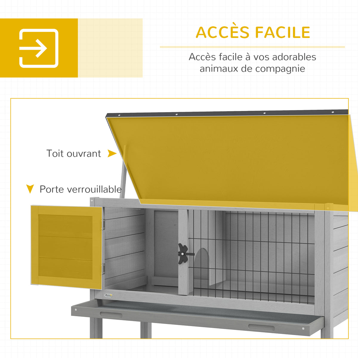 Clapier sur pieds cage à lapin avec niche intérieure plateau excrément coulissant porte verrouillable toit ouvrant-4
