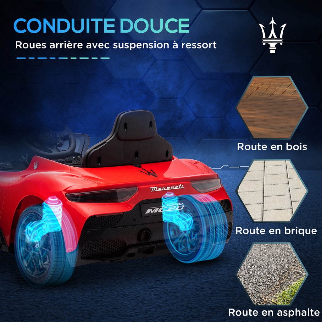 Voiture électrique pour enfants sous licence Maserati MC20 12V, Télécommande, LED, Musique et Klaxon, 3 à 6 Ans, rouge-6
