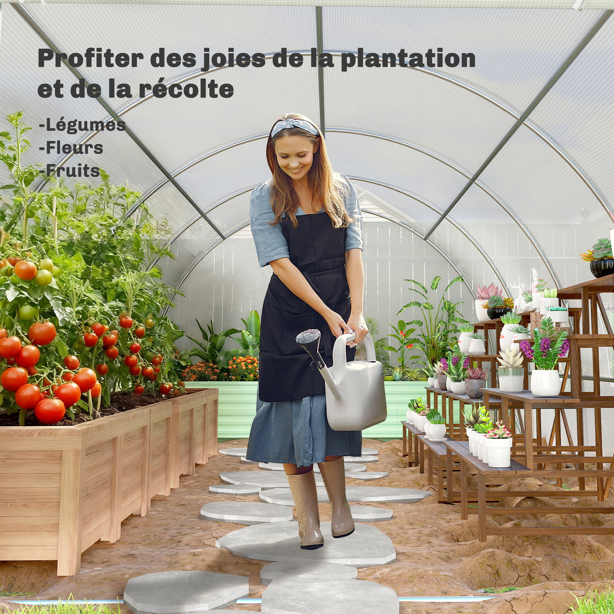 Serre de Jardin Tunnel Surface Sol 18 m² 6L x 3l x 2H m châssis Tubulaire renforcé 24 mm 8 fenêtres Blanc-6
