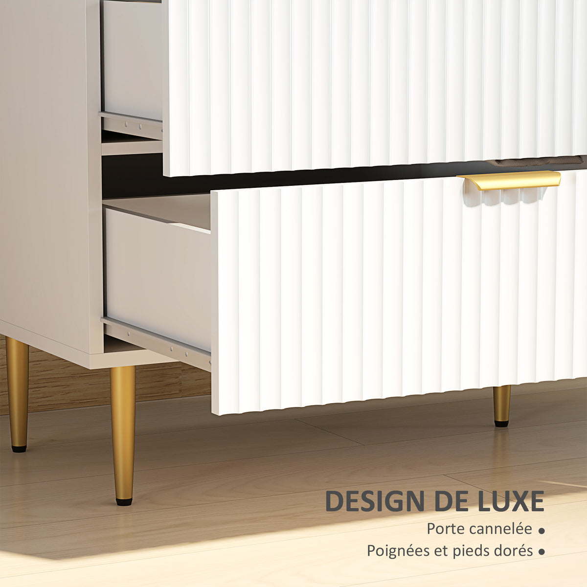 Commode 6 tiroirs commode chambre meuble de rangement moderne avec poignées et pieds dorés, 120 x 40 x 76,5 cm, blanc-4