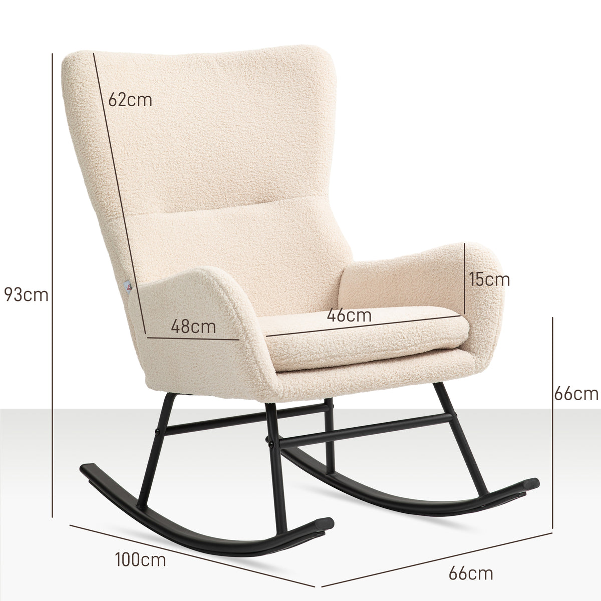Fauteuil à bascule, chaise à bascule, avec assise de 10 cm d'épaisseur, pieds incurvés en acier, beige et noir-2