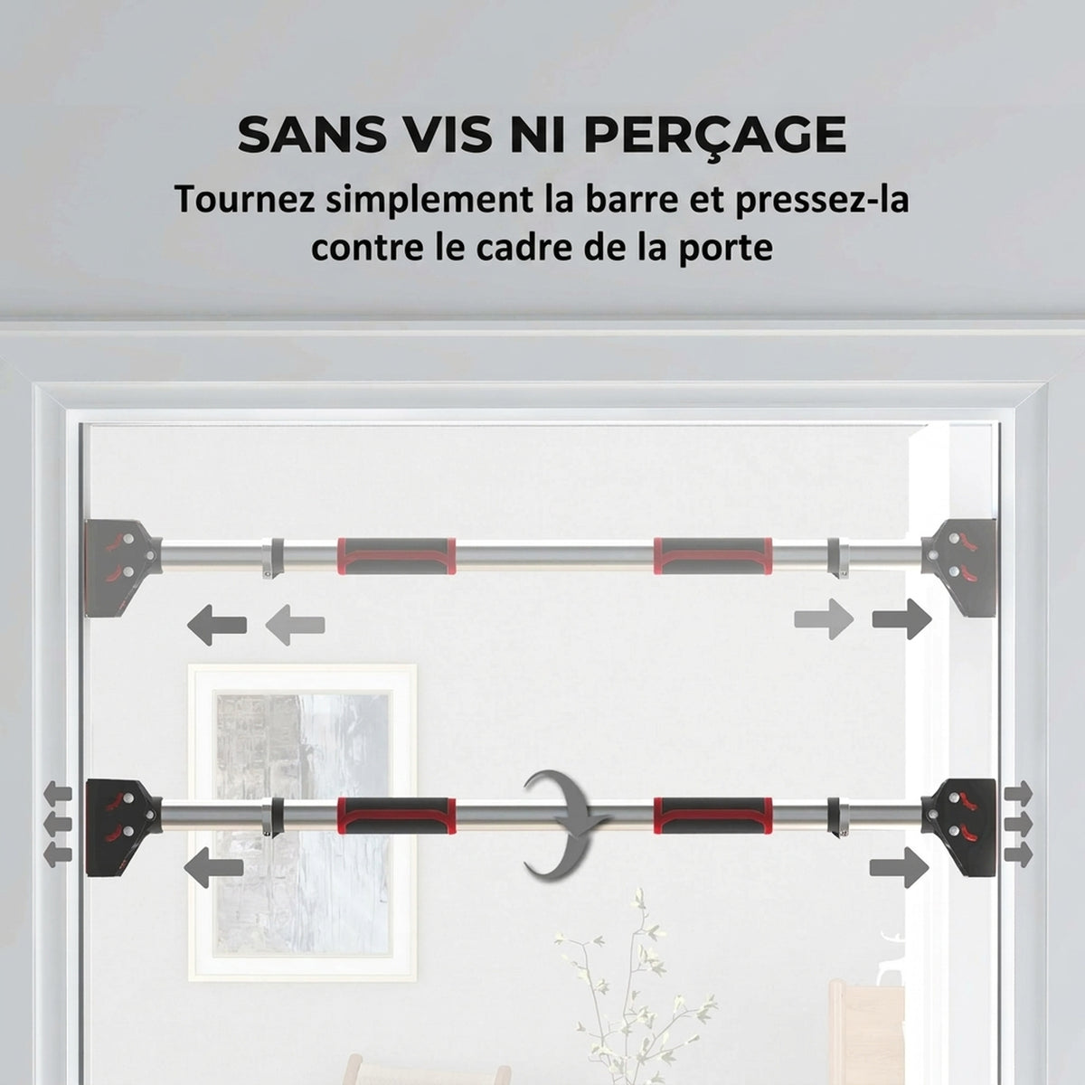 Barre de traction pour porte, barre de musculation pour cadres de porte sans vis - longueur ajustable (72-109cm)-4