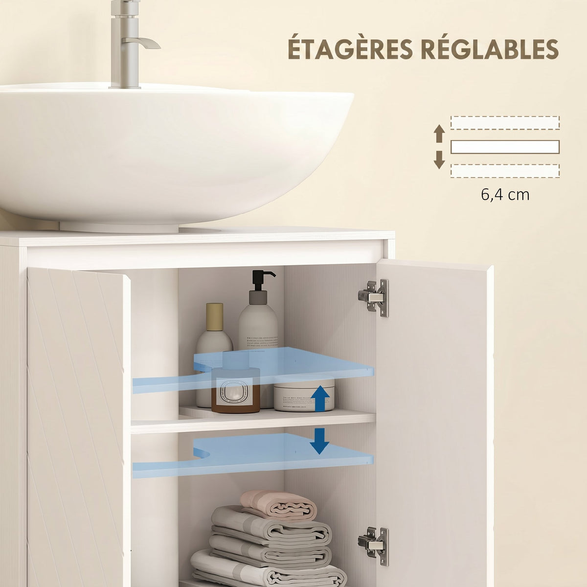 Meuble salle de bain sous Lavabo - meuble sous-vasque - placard 2 portes avec étagère blanc-4