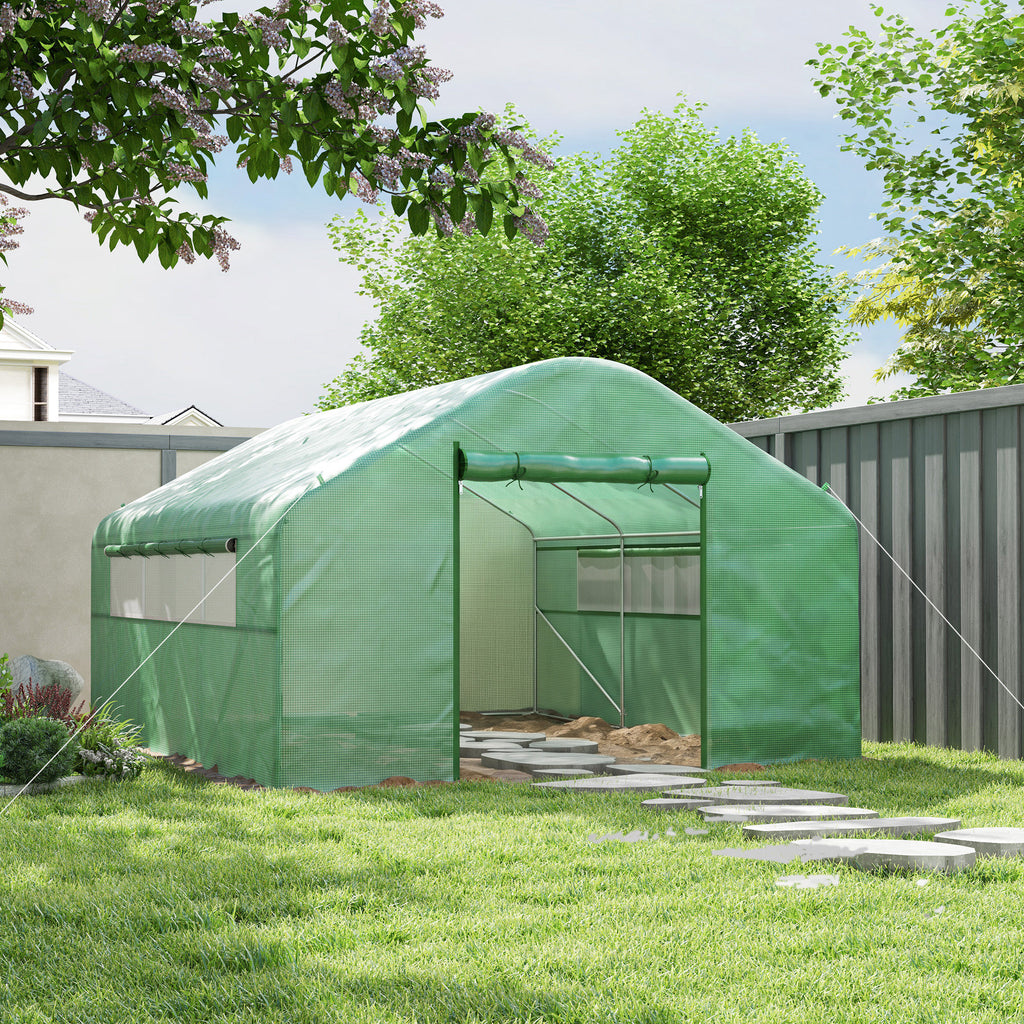 Serre de jardin 4 x 3 x 2m avec portes enroulables et grandes fenêtres, serre tunnel de jardin, vert-1