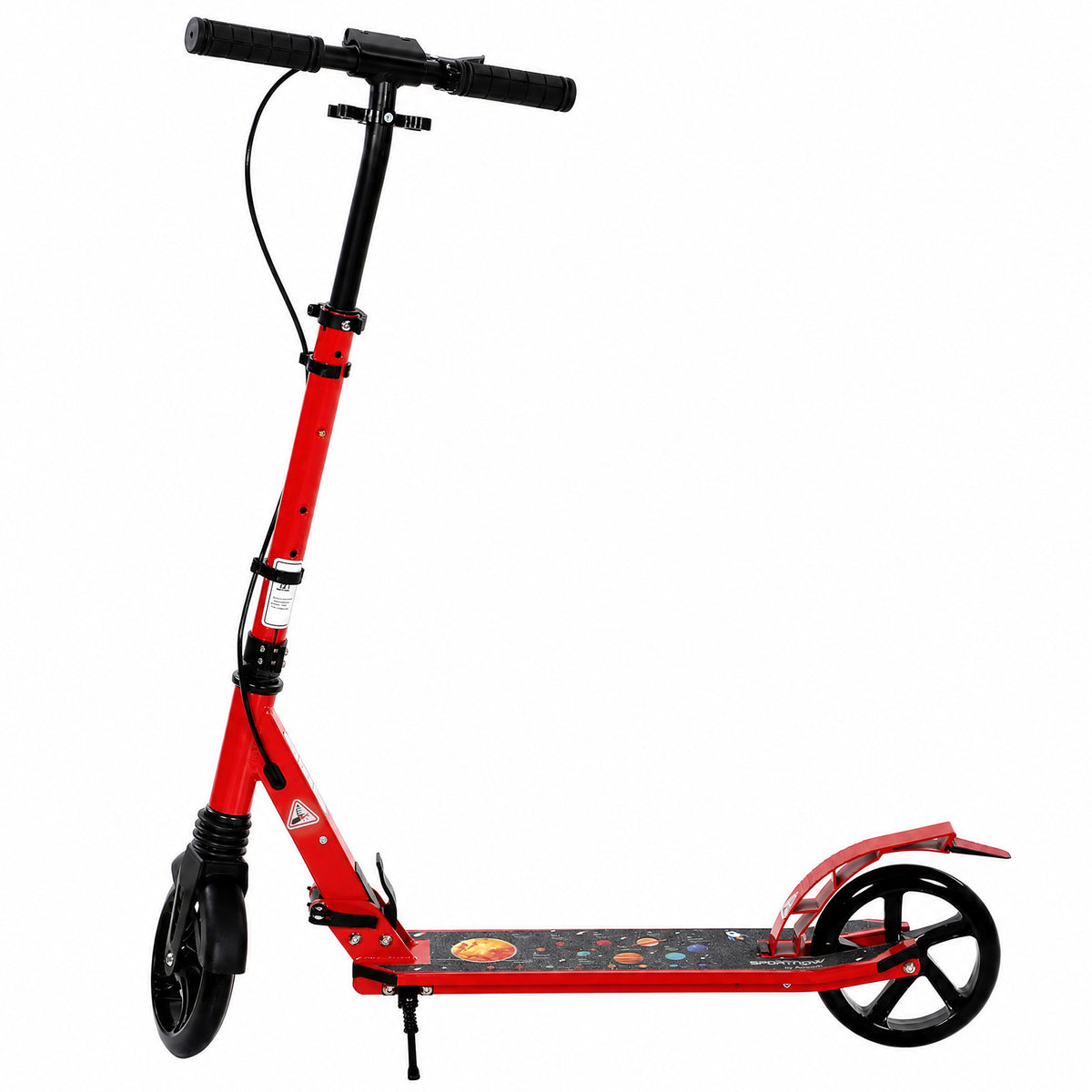Trottinette Pliable en Aluminium, Guidon Réglable, Freinage Double à Main/Pédale, Roues PU 18 cm, 86x38x103,5cm, Rouge-0