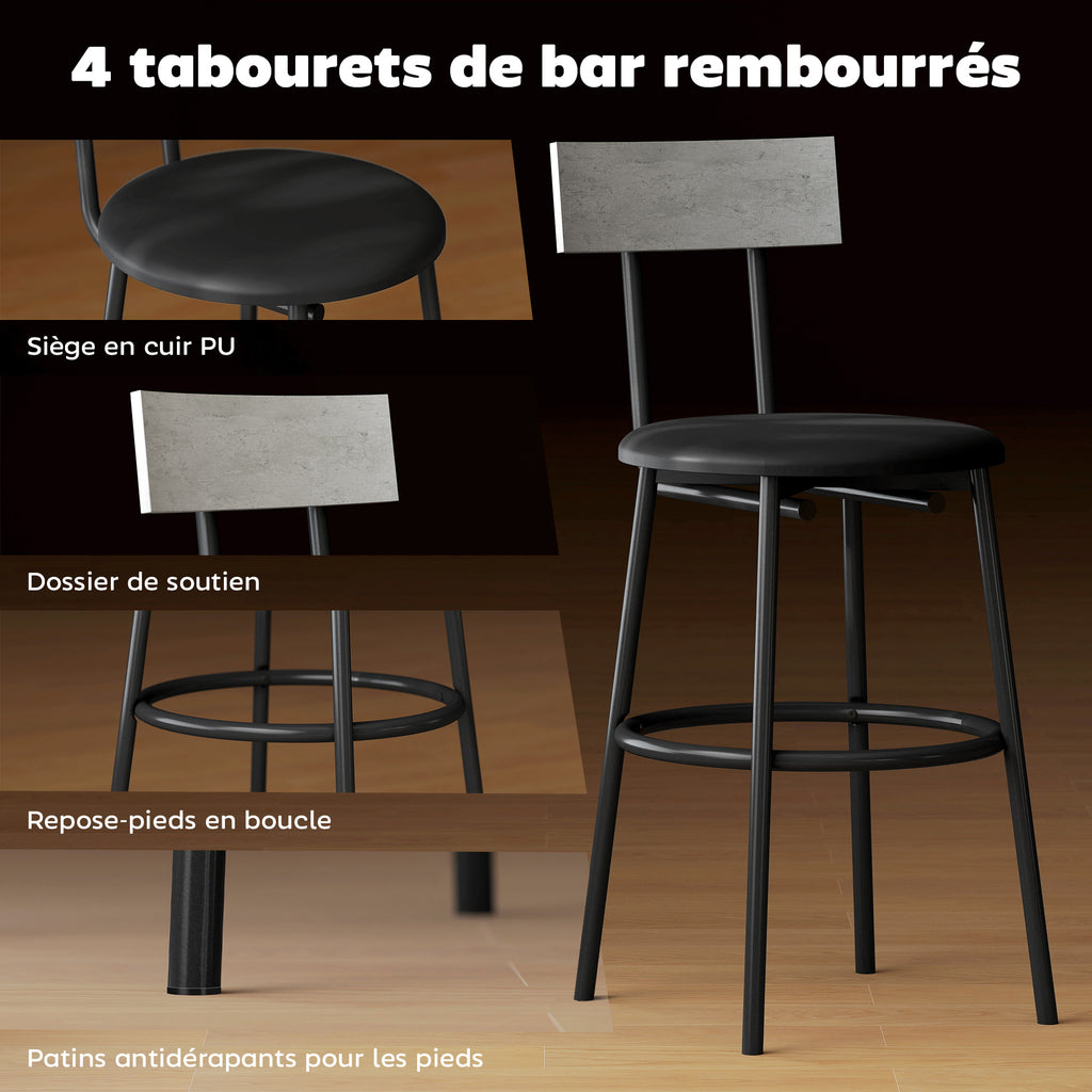 Ensemble table de bar avec tabourets, table haute bar et 4 tabourets, structure en acier, 110 x 55 x 90 cm, blanc-4