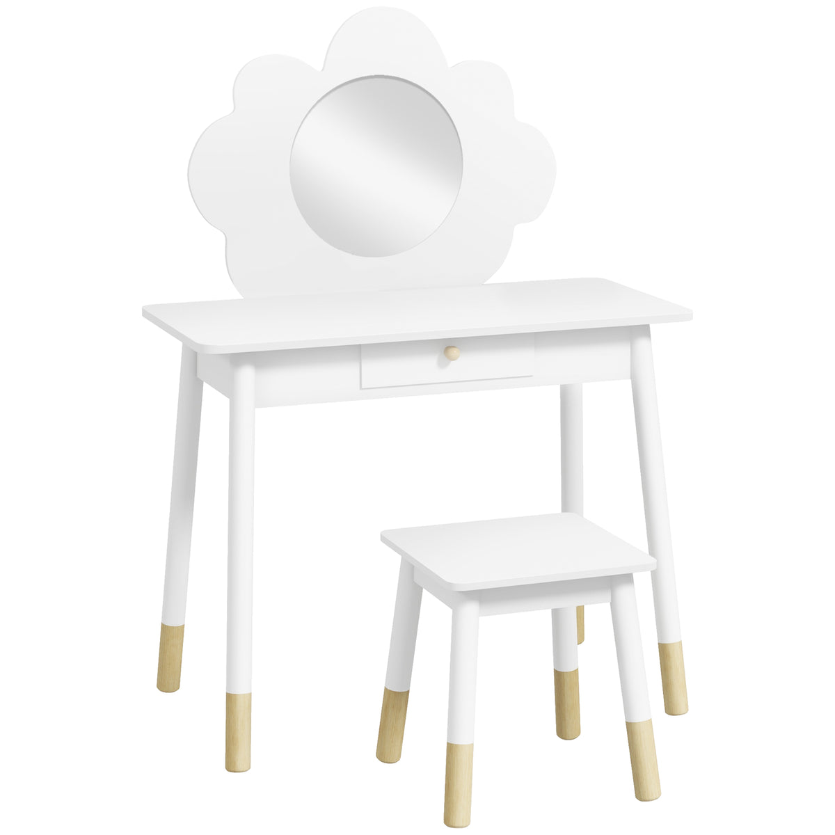 Ensemble coiffeuse pour enfant avec tabouret, coiffeuse 2 pièces pour enfants de 3 à 6 ans, miroir forme de nuage, blanc-0