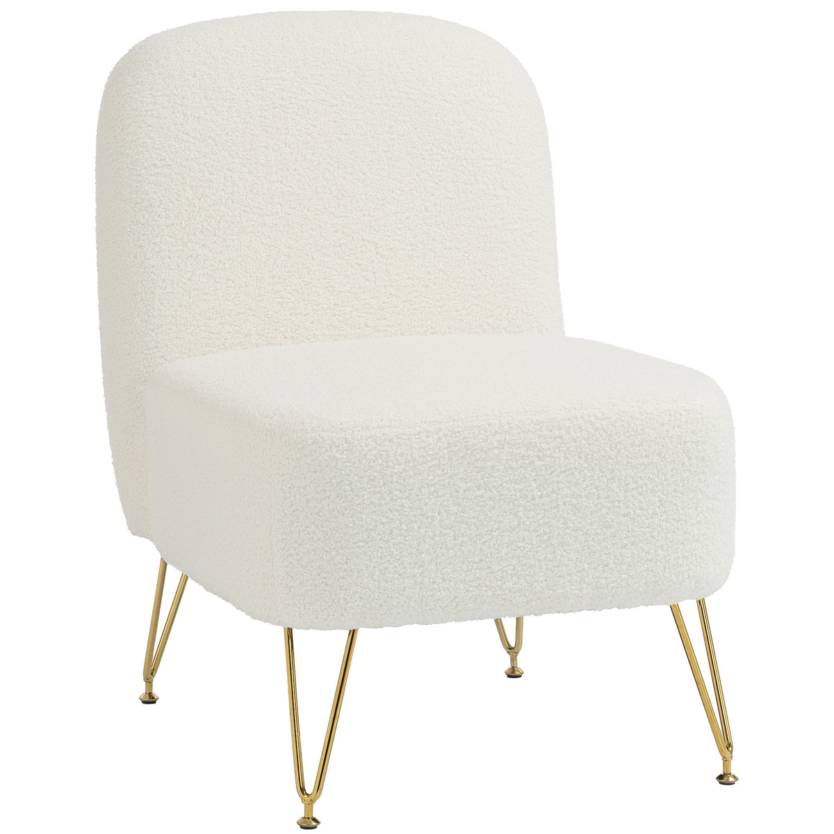 Fauteuil Salon Sans Accoudoirs, Fauteuil d'Appoint Rembourré en Tissu Bouclette, Coussin Épais, Assise Large, Blanc-0