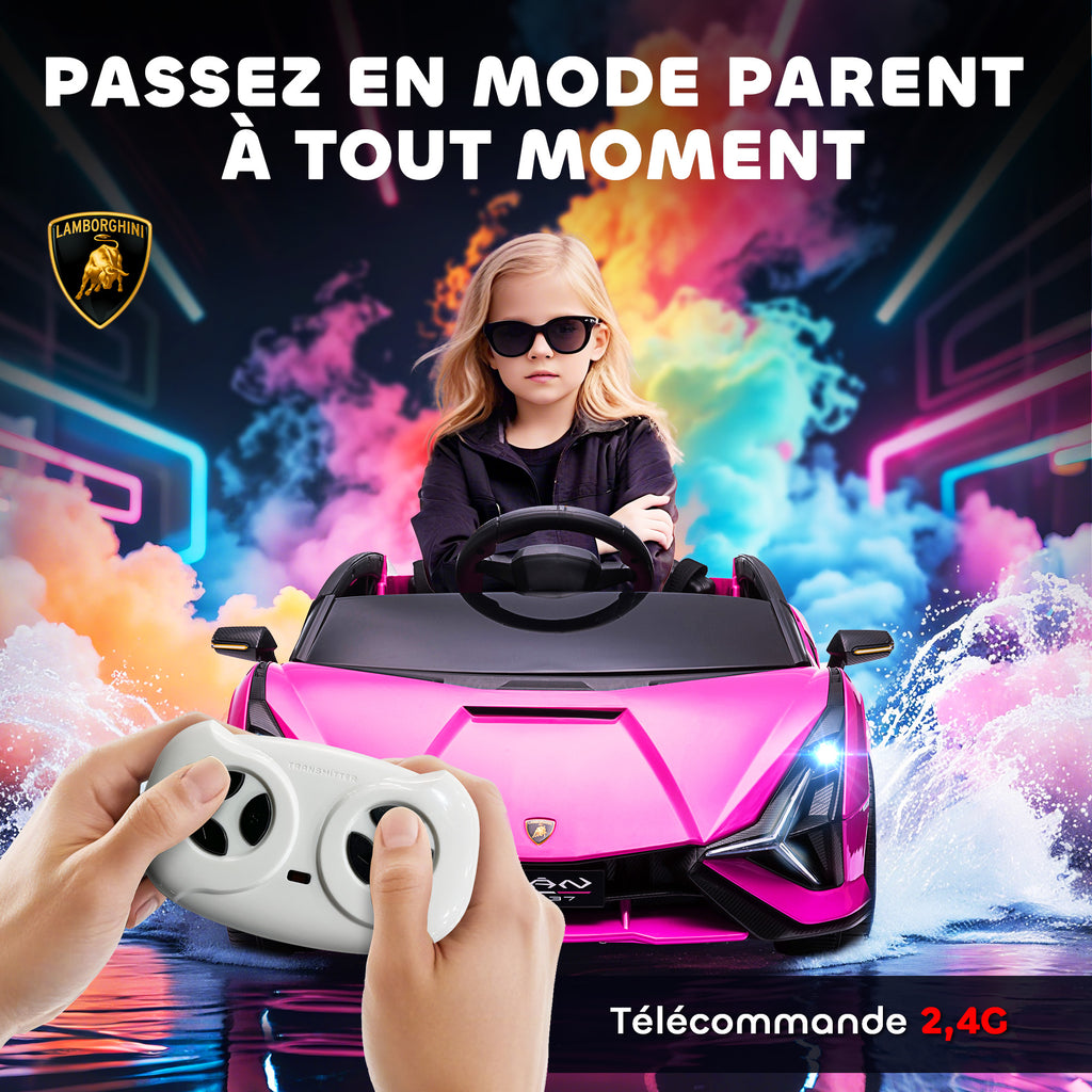 Voiture électrique Enfants de Sport Véhicule électrique Lamborghini Sian 12 V - V. Max. 5 Km/h avec Télécommande 2,4G Effets sonores + Lumineux Rose-4