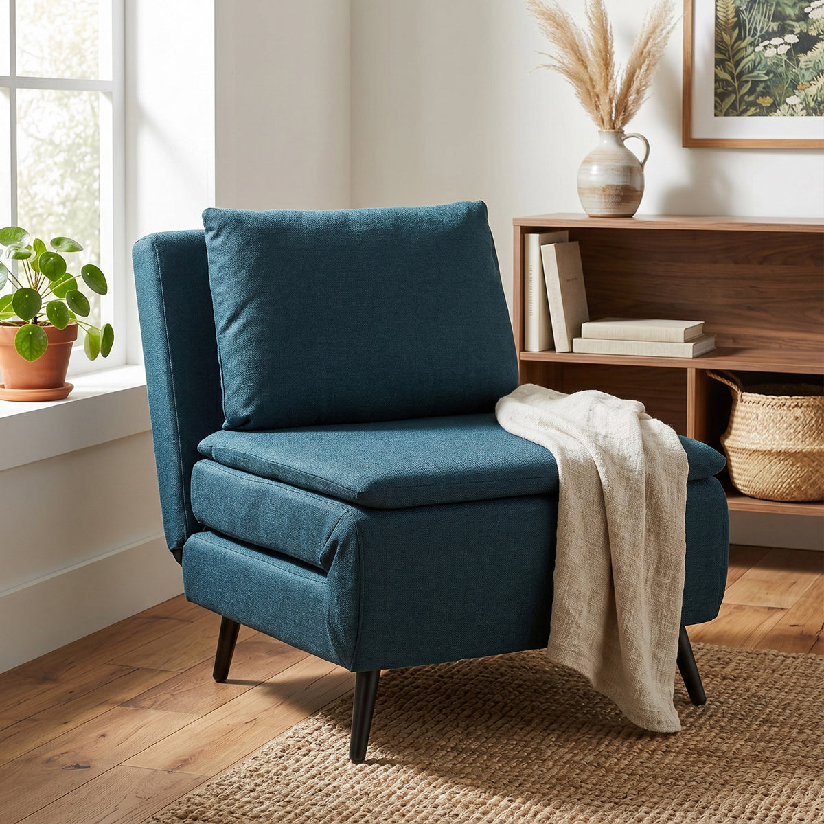 Fauteuil Convertible 1 Place, Fauteuil-Lit Clic-Clac 3 en 1 avec Dossier Réglable, Oreiller, Assise Large, Bleu-8