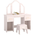 Coiffeuse pour Enfants avec Tabouret et Miroir à Trois Volets en Acrylique, 2 Tiroirs et 2 Placards, Rose-0