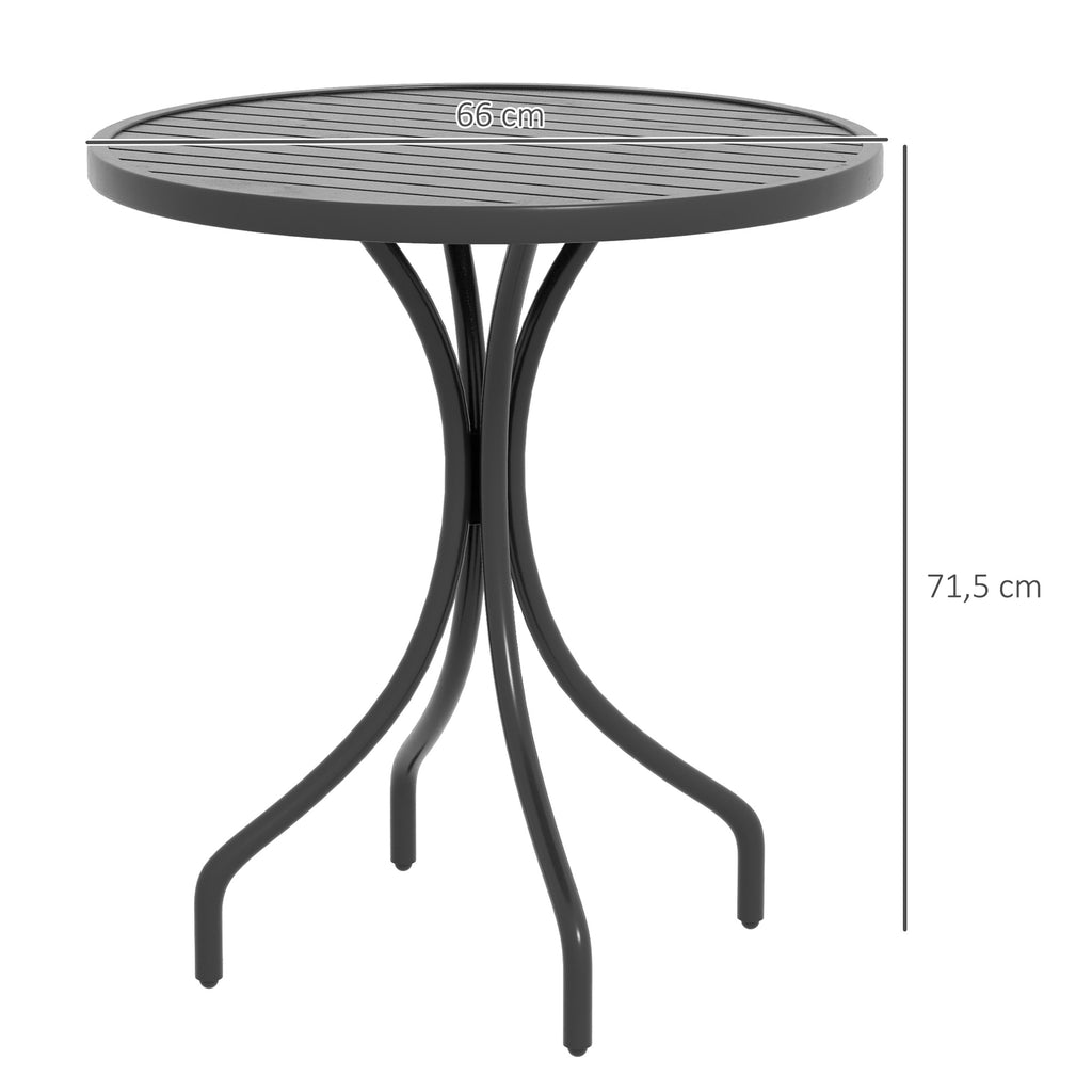 Table de Bistrot Ronde Ø 66 cm en Acier Galvanisé avec Plateau à Lattes pour Terrasse, Balcon, Noir-2