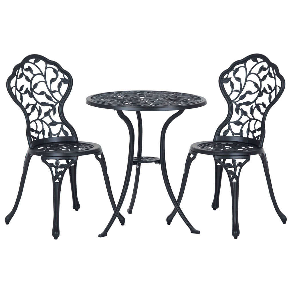 Ensemble de bistrot 3 pièces avec 2 chaises et 1 table ronde style antique, pour jardin, terrasse, balcon, noir-9